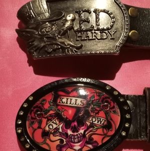 Two Ed Hardy belt buckle
